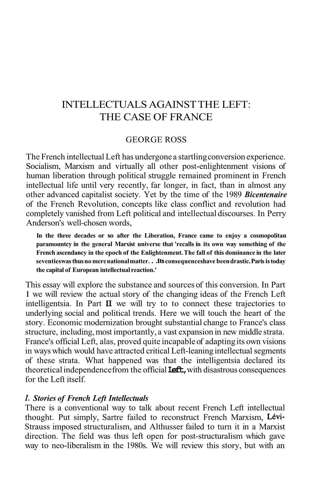 Intellectuals Against the Left: the Case of France