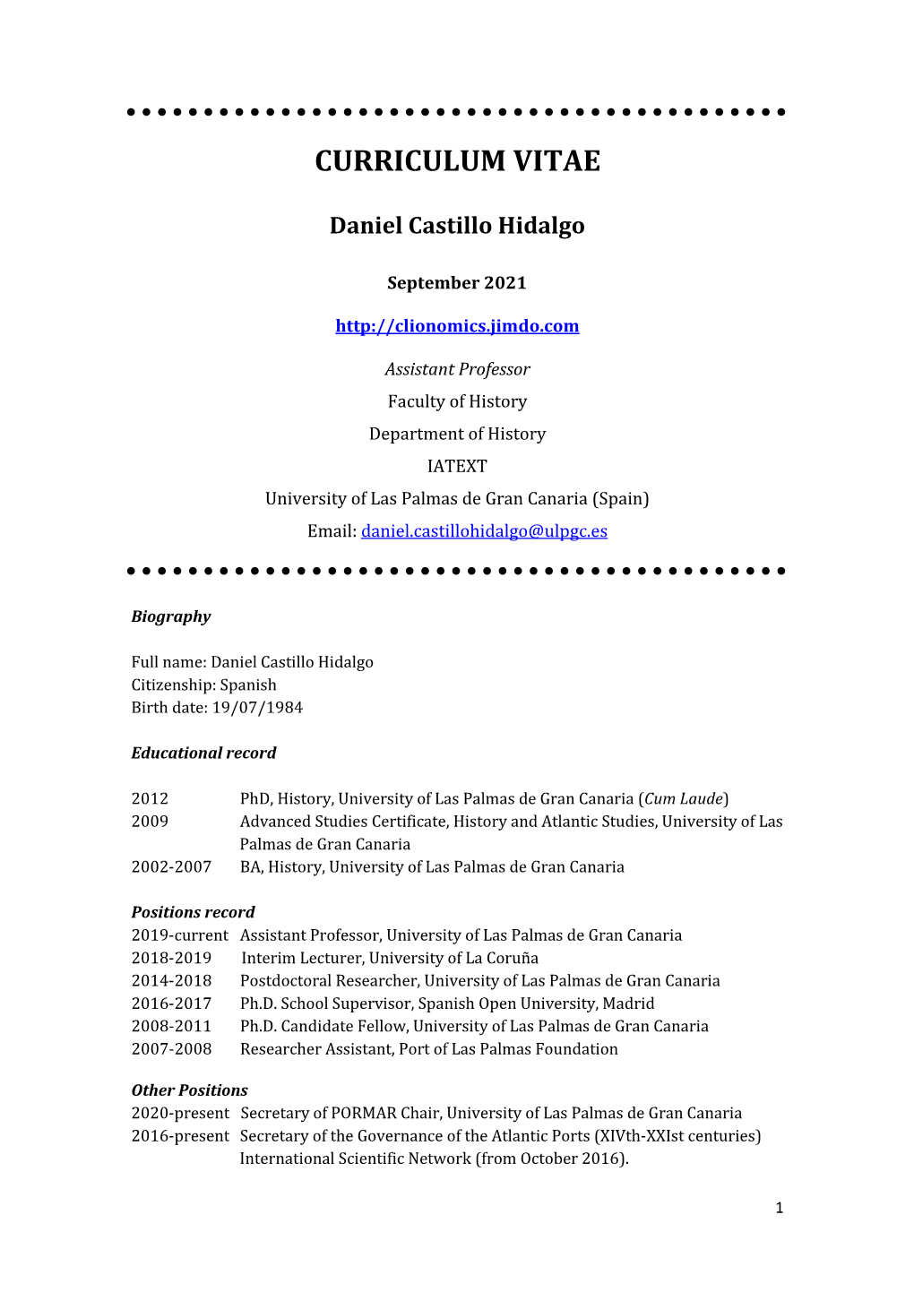 CURRICULUM VITAE Daniel Castillo Hidalgo