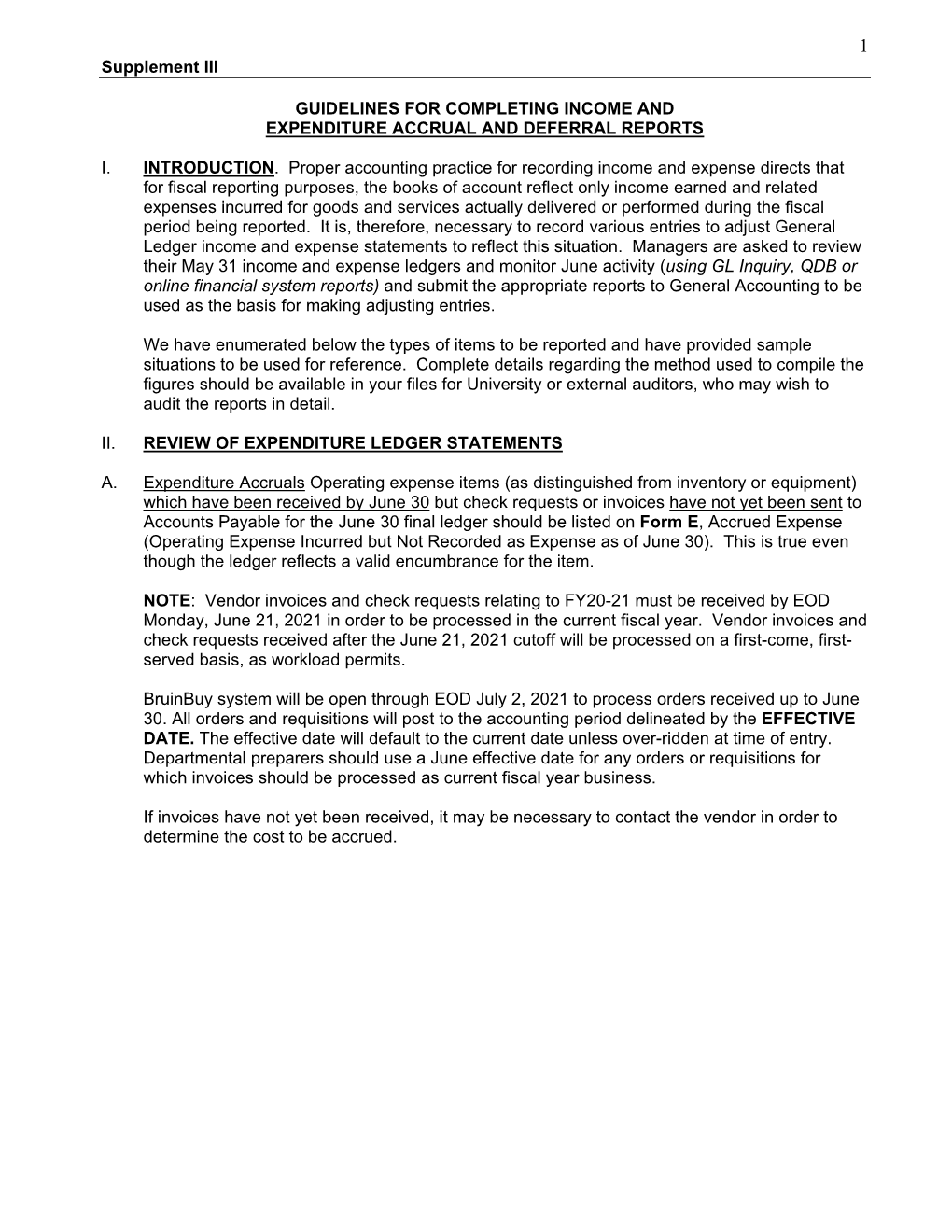 Guidelines for Reporting Income and Expenditure Accruals and Deferrals