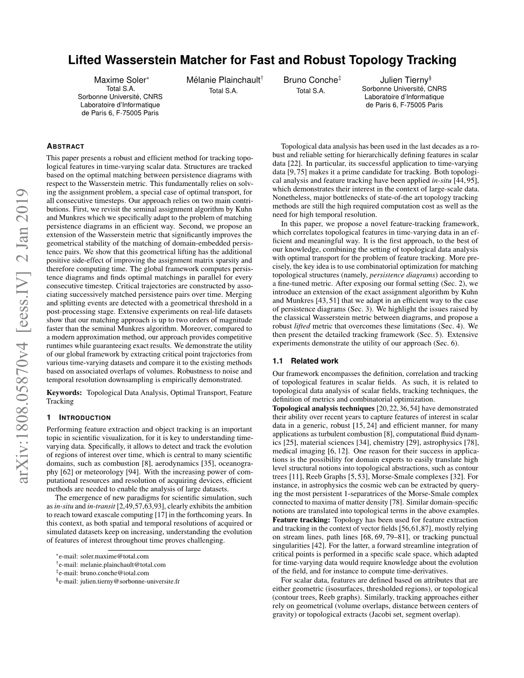 Lifted Wasserstein Matcher for Fast and Robust Topology Tracking