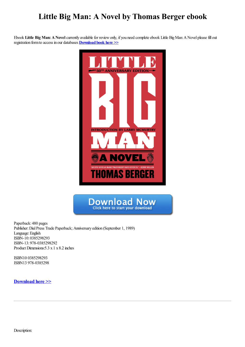 Download Ebook Little Big Man: a Novel by Thomas Berger Book