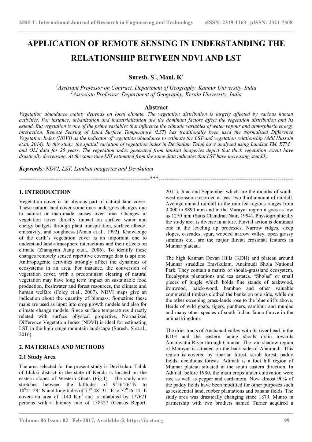 Application of Remote Sensing in Understanding the Relationship Between Ndvi and Lst