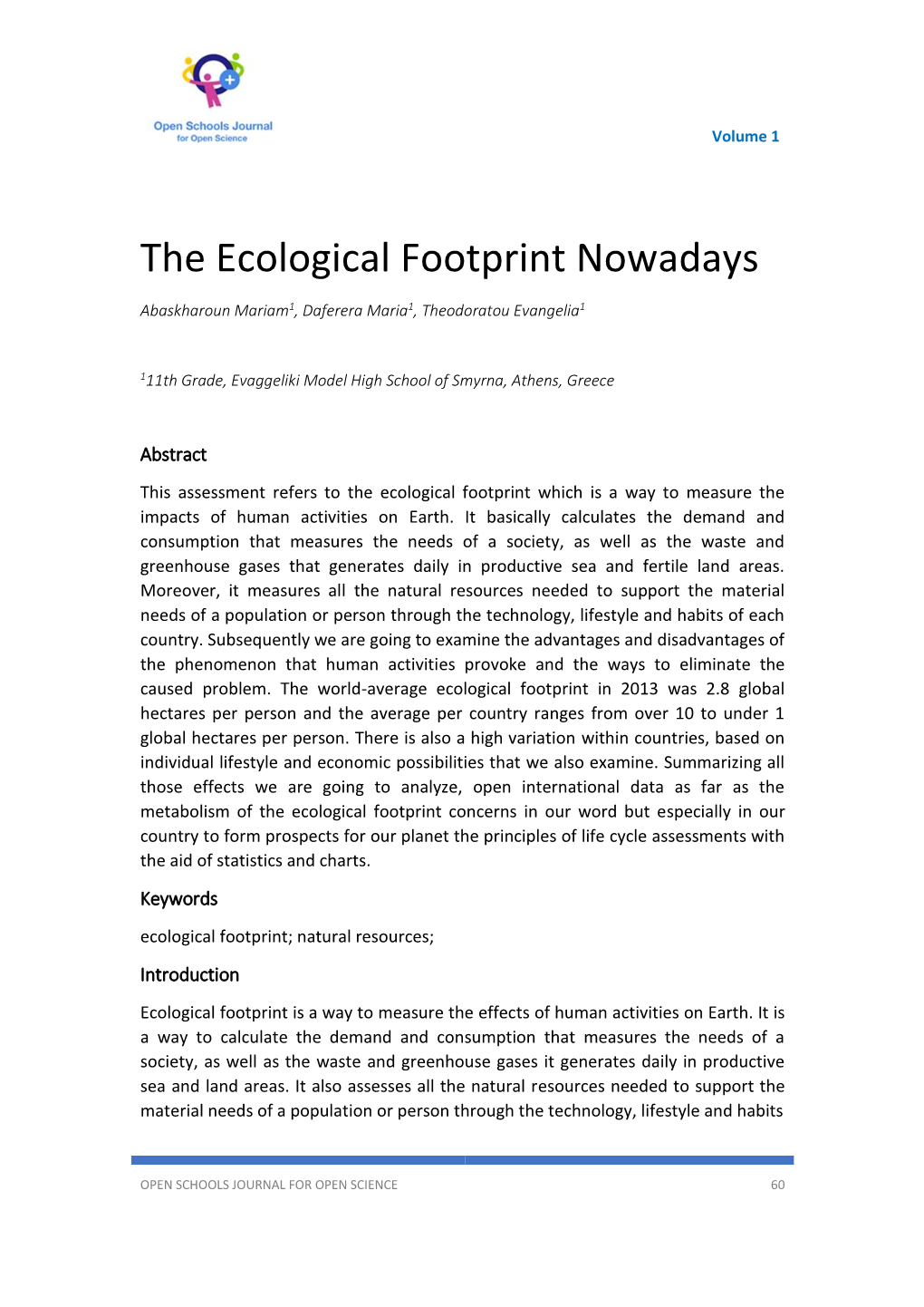 The Ecological Footprint Nowadays