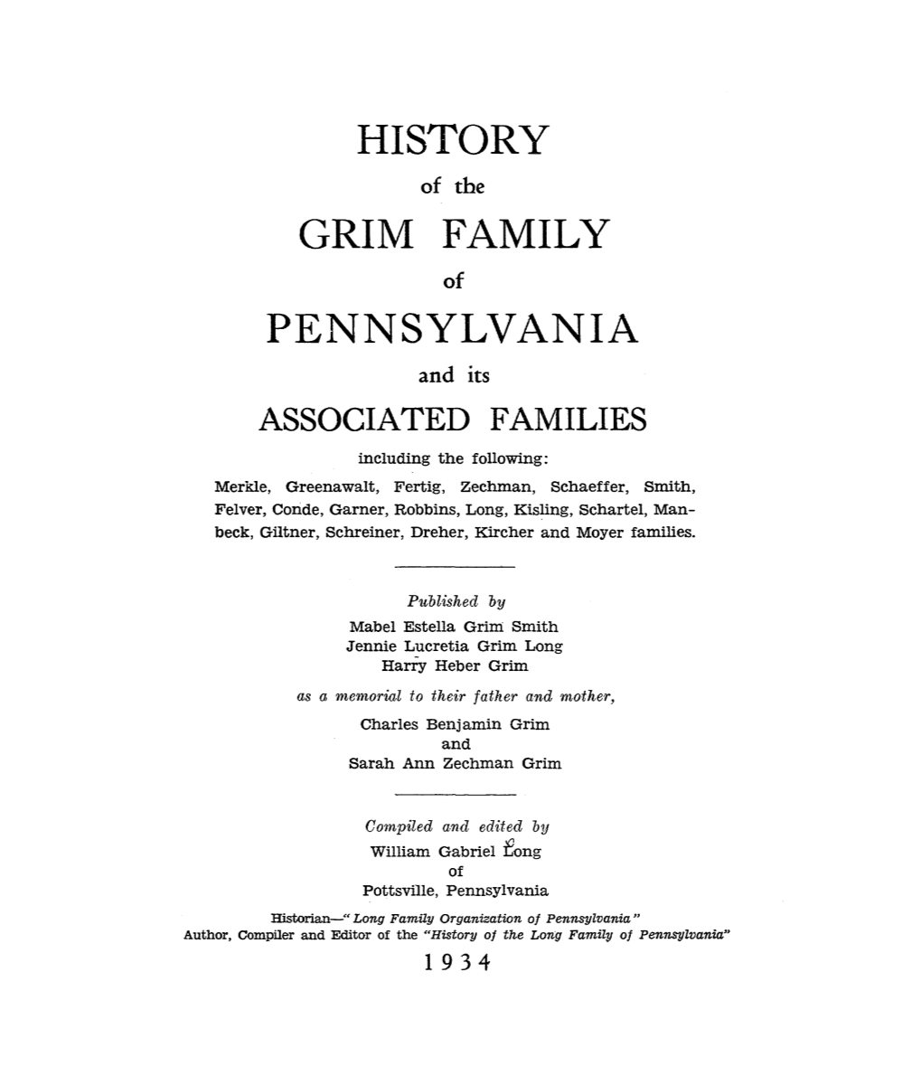 History Grim Family Pennsylvania