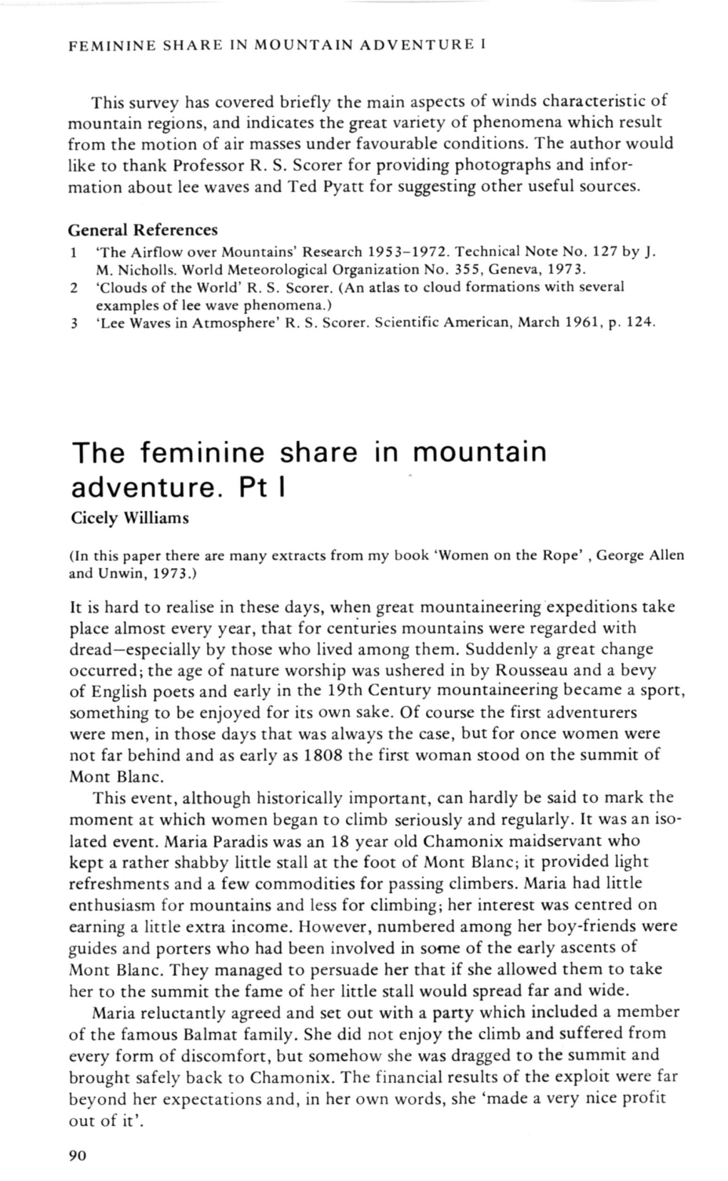 The Feminine Share in Mountain Adventure Pt I