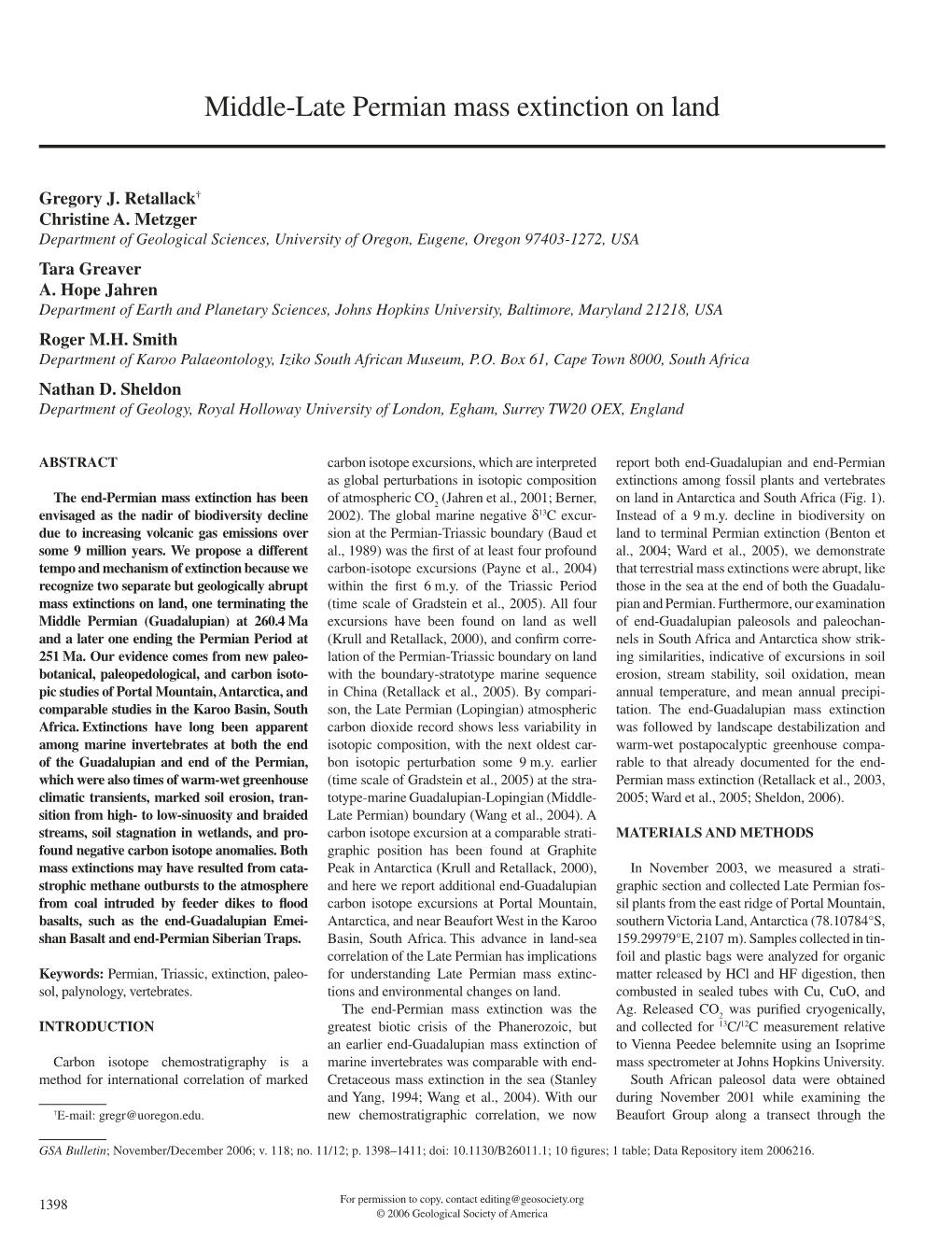 Middle-Late Permian Mass Extinction on Land