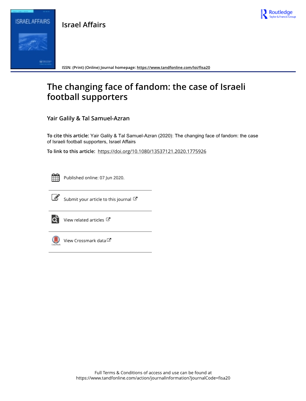 The Changing Face of Fandom: the Case of Israeli Football Supporters