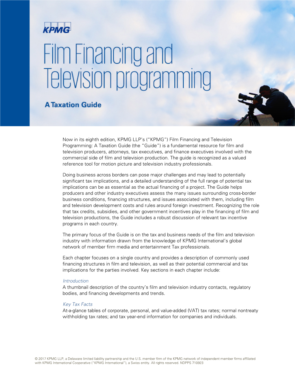 (“KPMG”) Film Financing and Television Programming