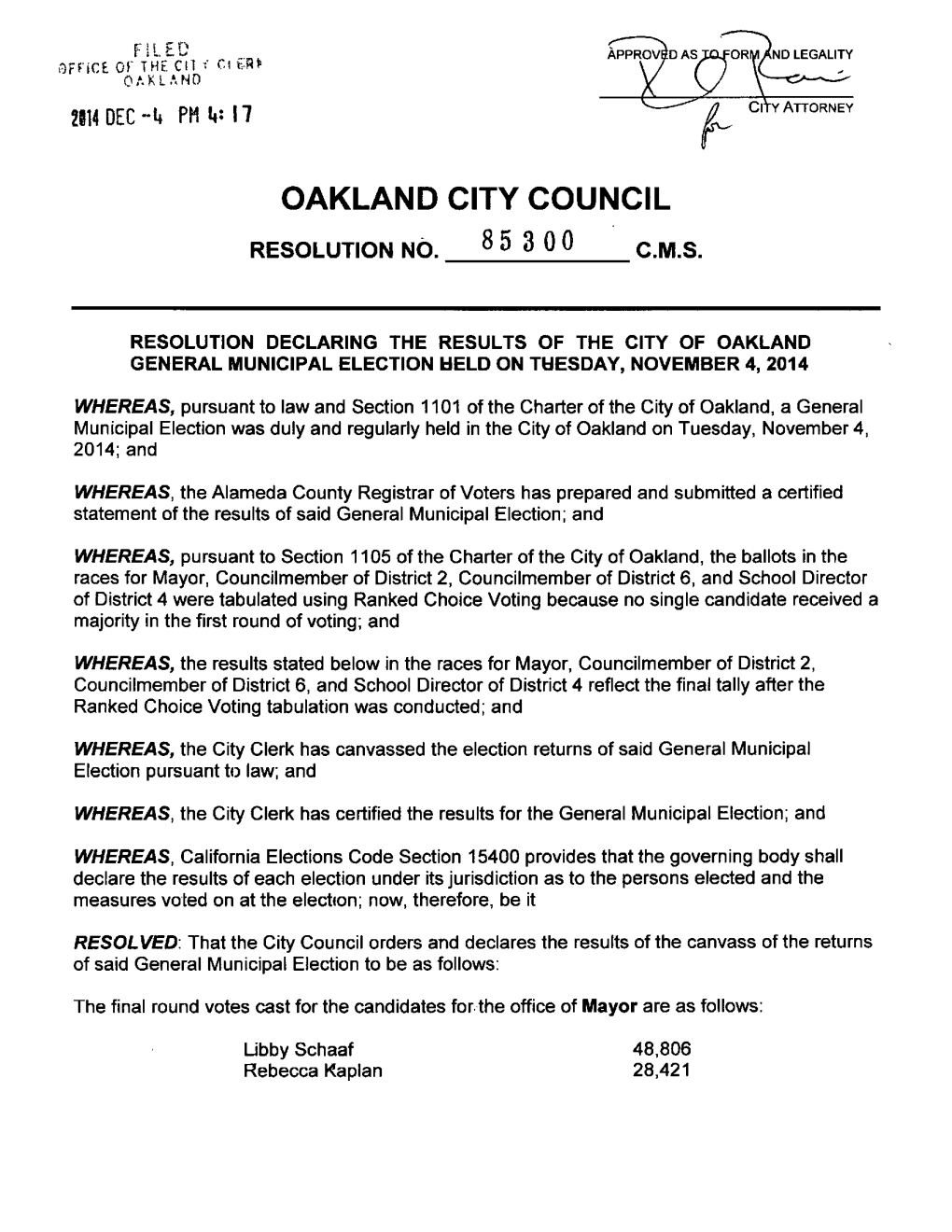 Oakland City Council Resolution No