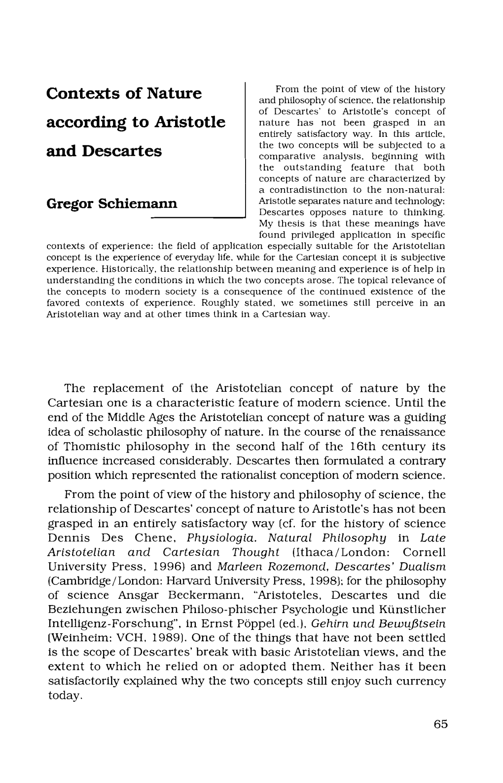 Contexts of Nature According to Aristotie and Descartes