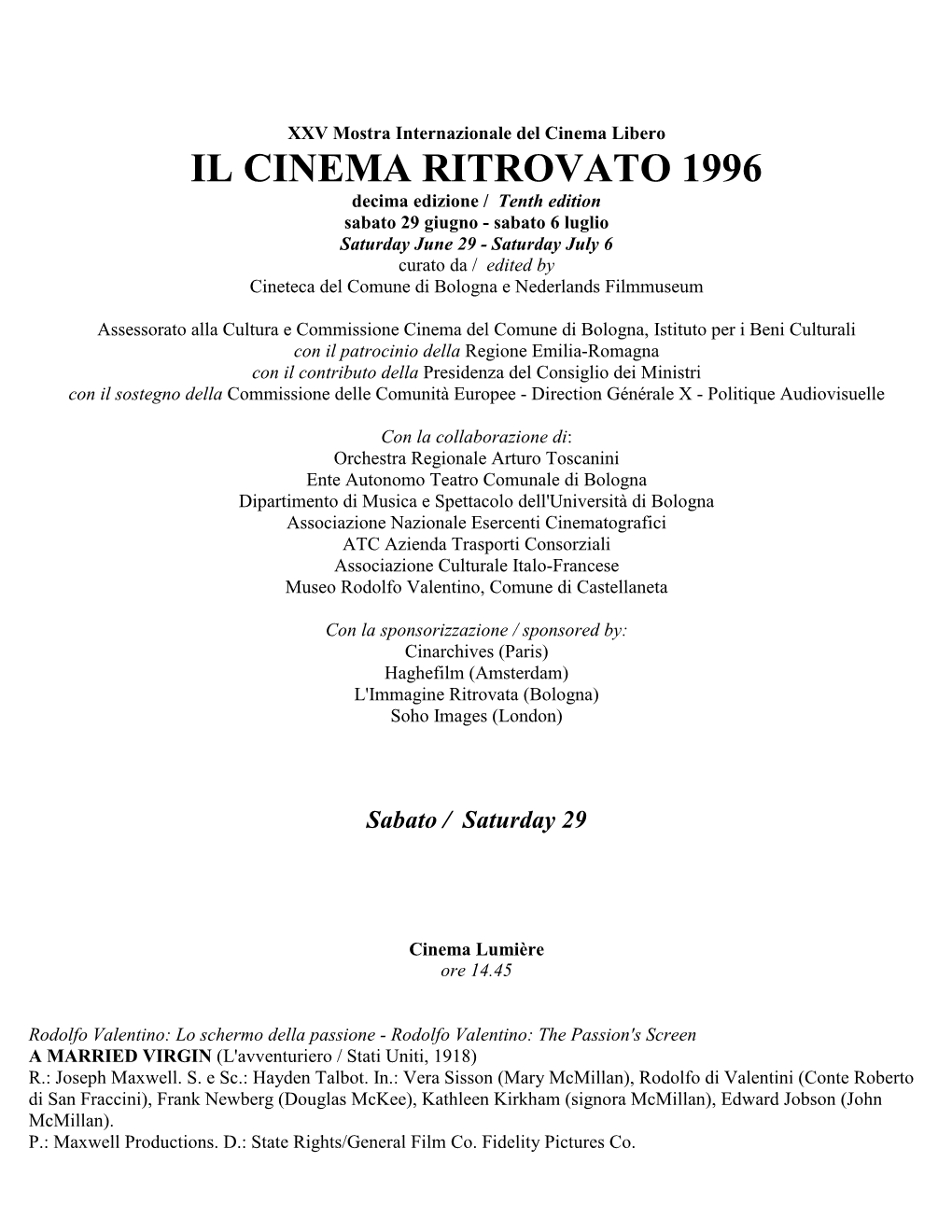 Il Cinema Ritrovato 1996