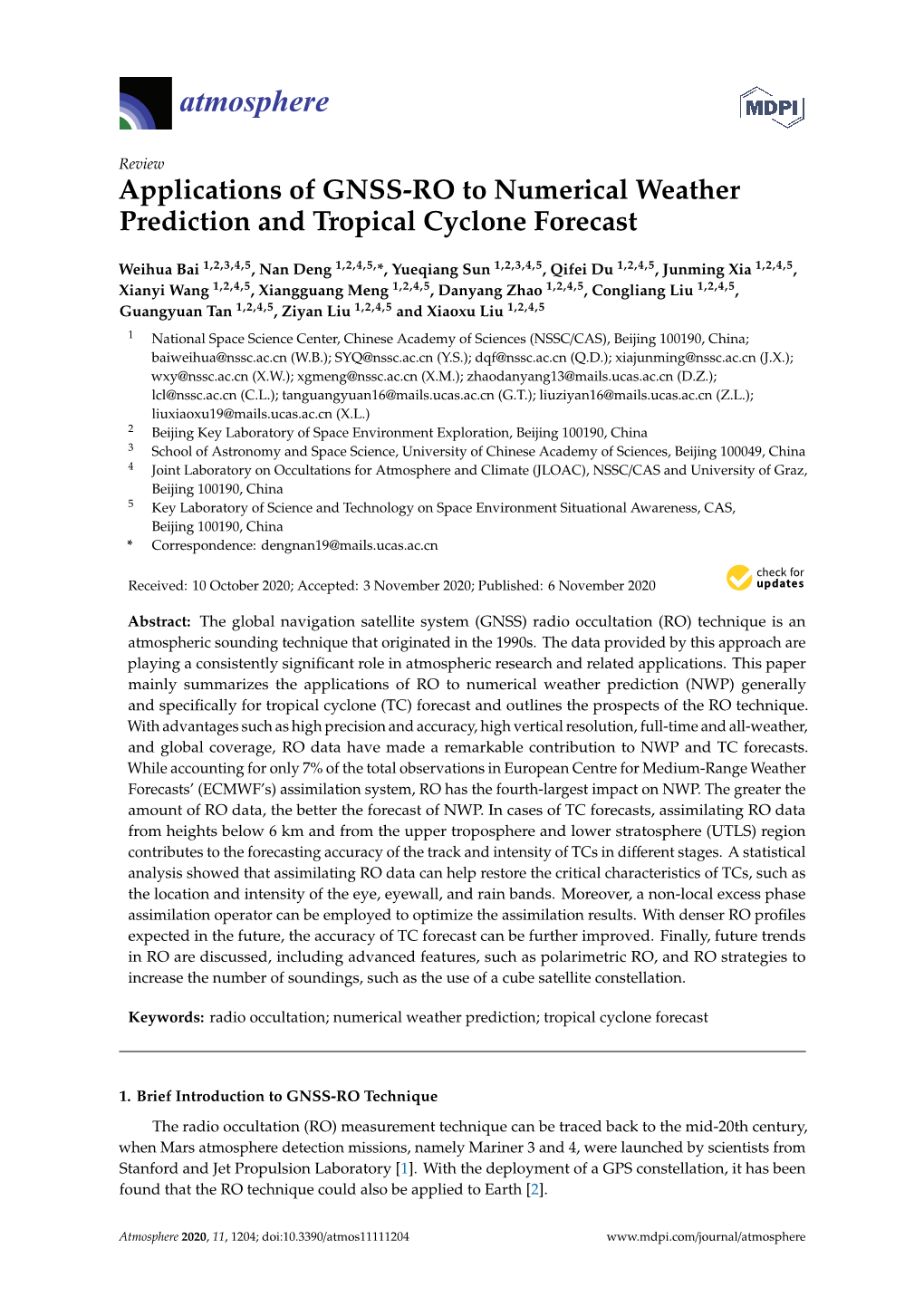 Applications of GNSS-RO to Numerical Weather Prediction and Tropical Cyclone Forecast