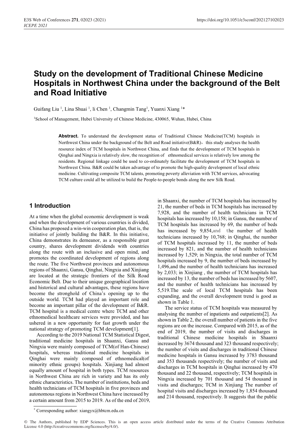 Study on the Development of Traditional Chinese Medicine Hospitals in Northwest China Under the Background of the Belt and Road Initiative