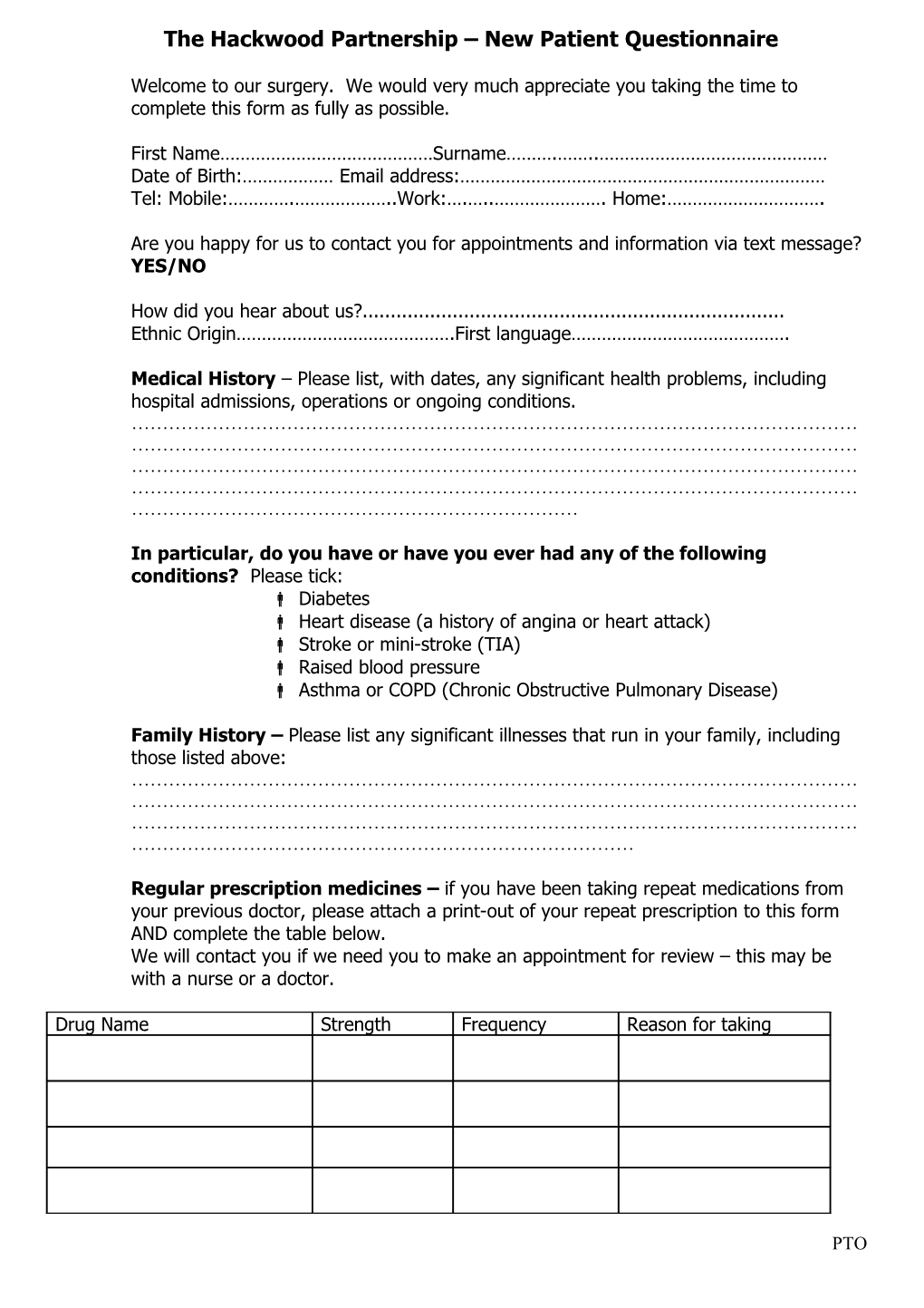 The Hackwood Partnership New Patient Questionnaire