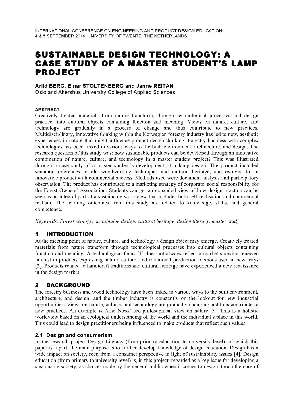 Sustainable Design Technology: a Case Study of a Master Student's Lamp Project