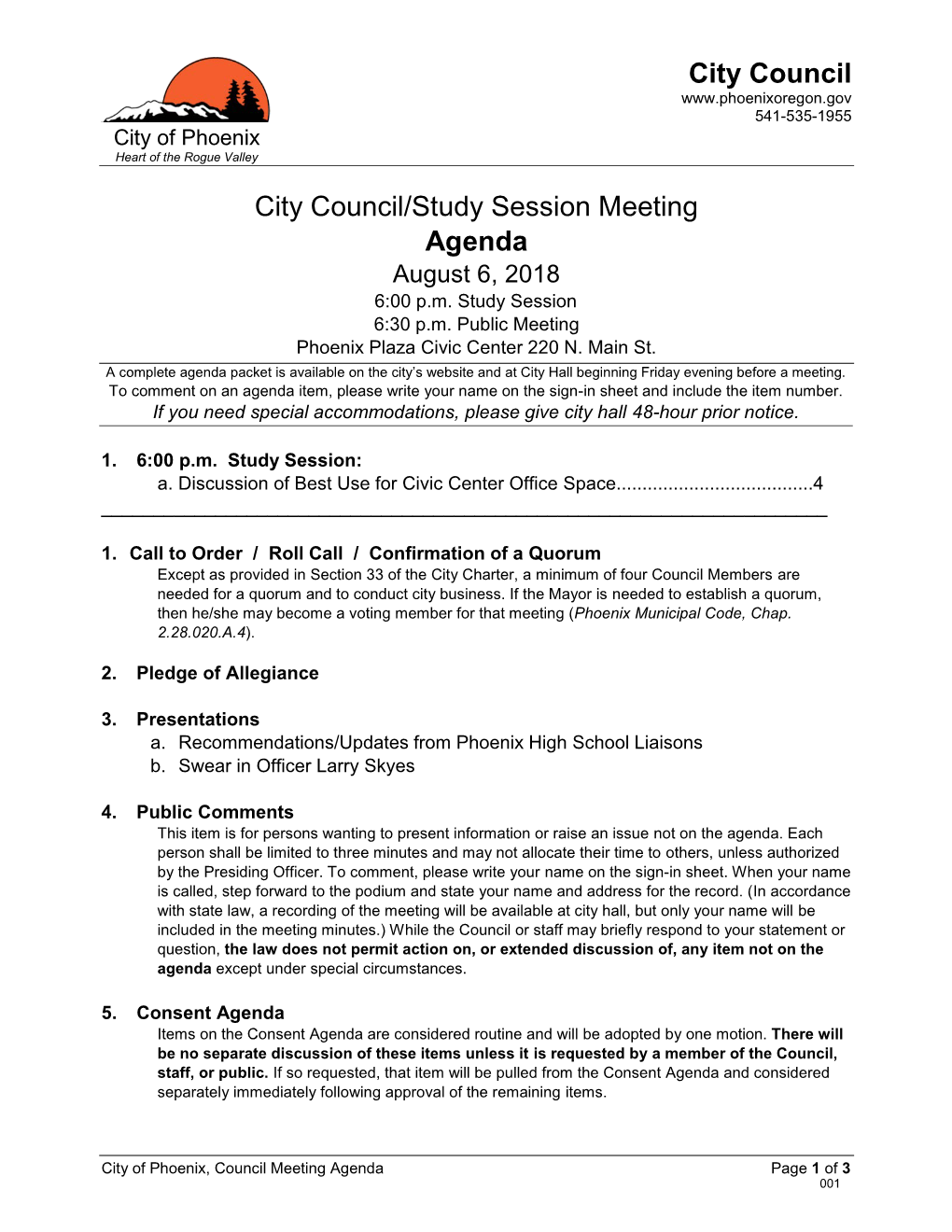 City Council City Council/Study Session Meeting Agenda