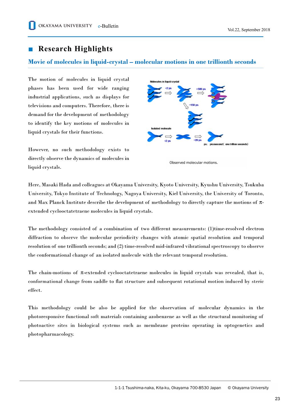 Research Highlights Movie of Molecules in Liquid-Crystal – Molecular Motions in One Trillionth Seconds