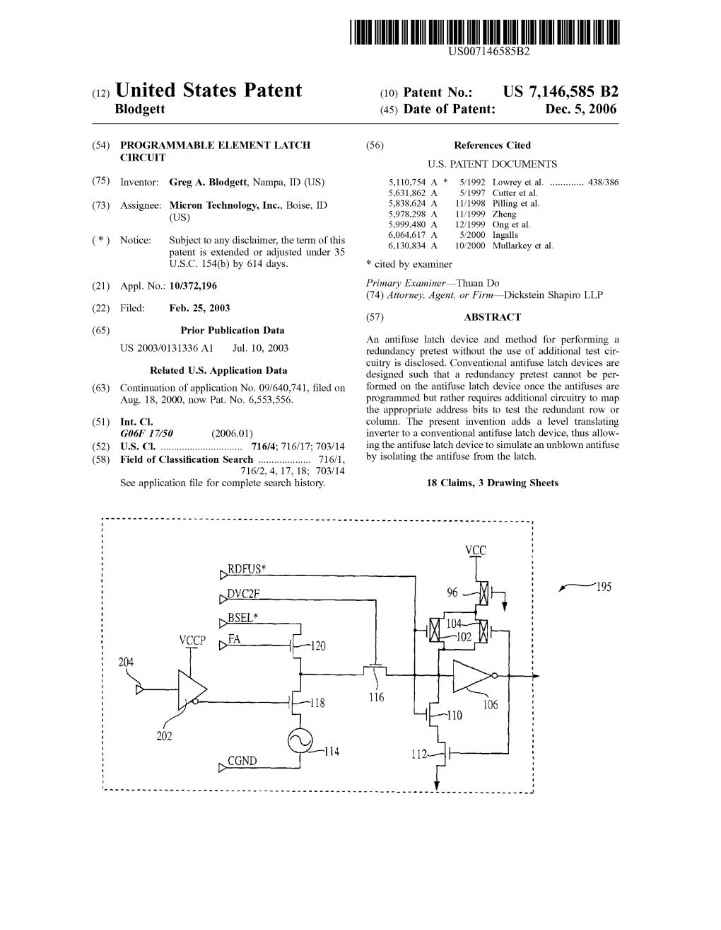 (12) United States Patent (10) Patent No.: US 7,146,585 B2 Blodgett (45) Date of Patent: Dec