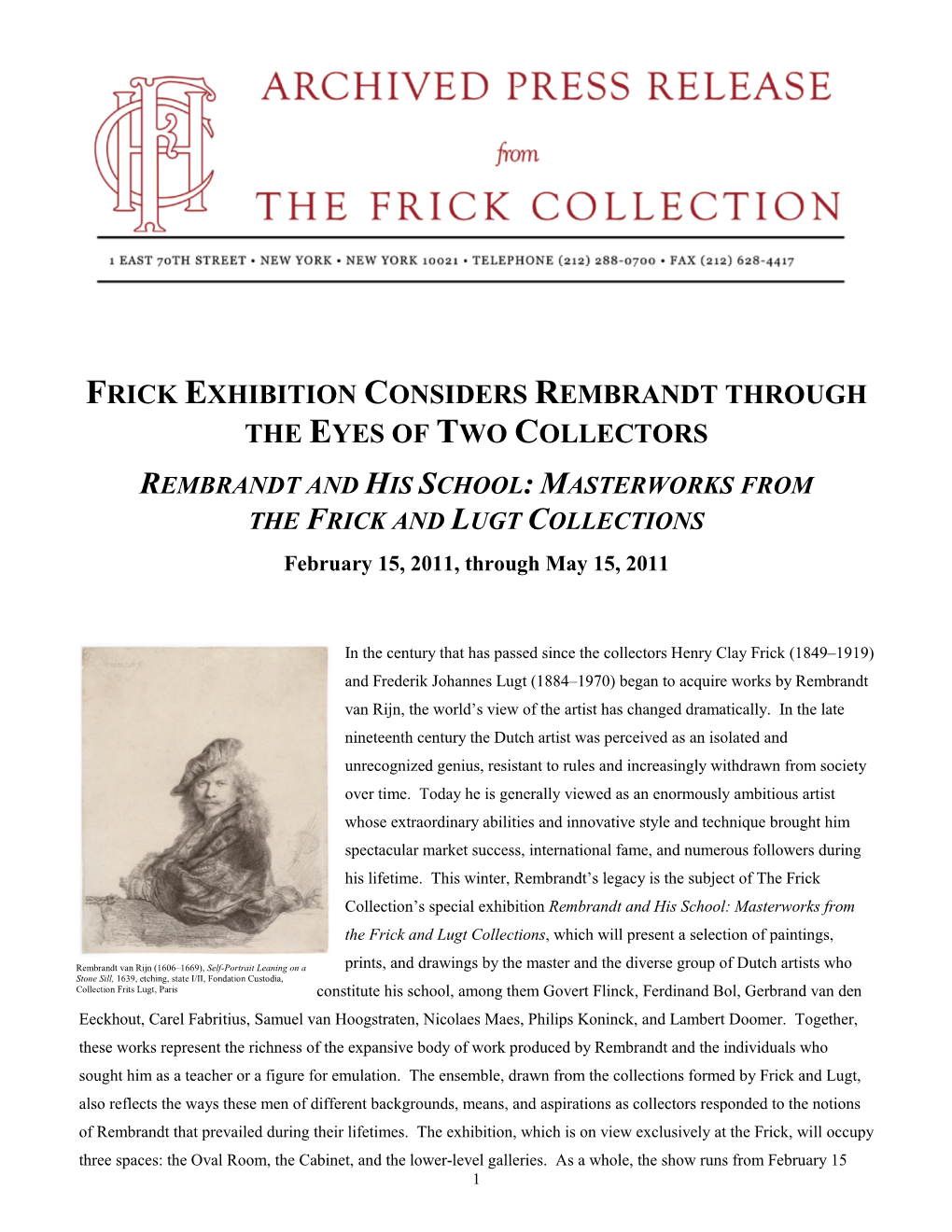 Frick Exhibition Considers Rembrandt Through the Eyes of Two Collectors