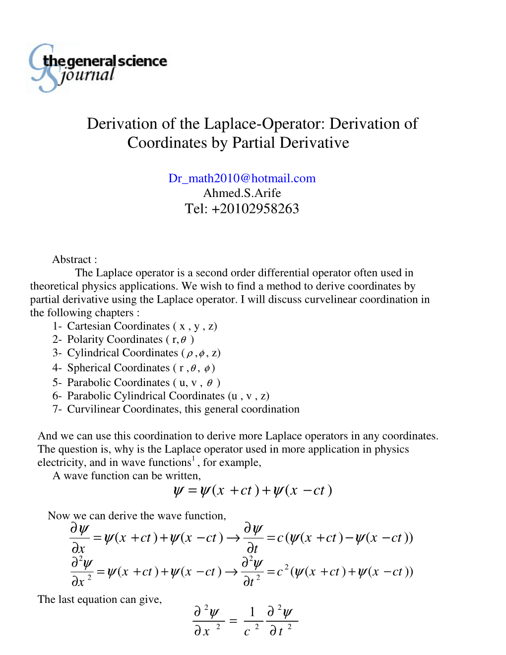 Derivation of the Laplace-Operator: Derivation of Coordinates by Partial Derivative