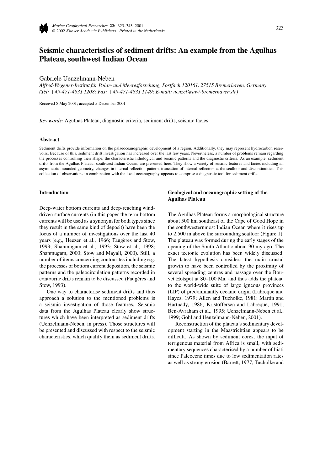 Seismic Characteristics of Sediment Drifts: an Example from the Agulhas Plateau, Southwest Indian Ocean