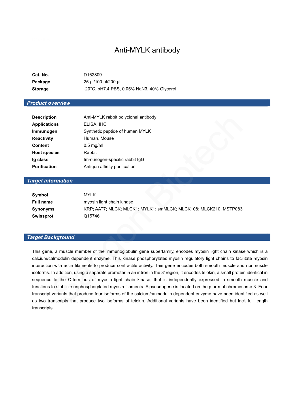 Anti-MYLK Antibody