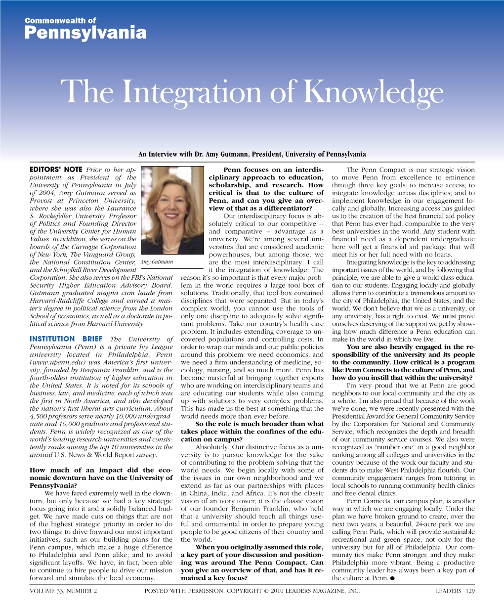 The Integration of Knowledge