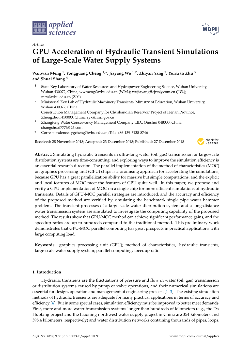 GPU Acceleration of Hydraulic Transient Simulations of Large-Scale Water Supply Systems