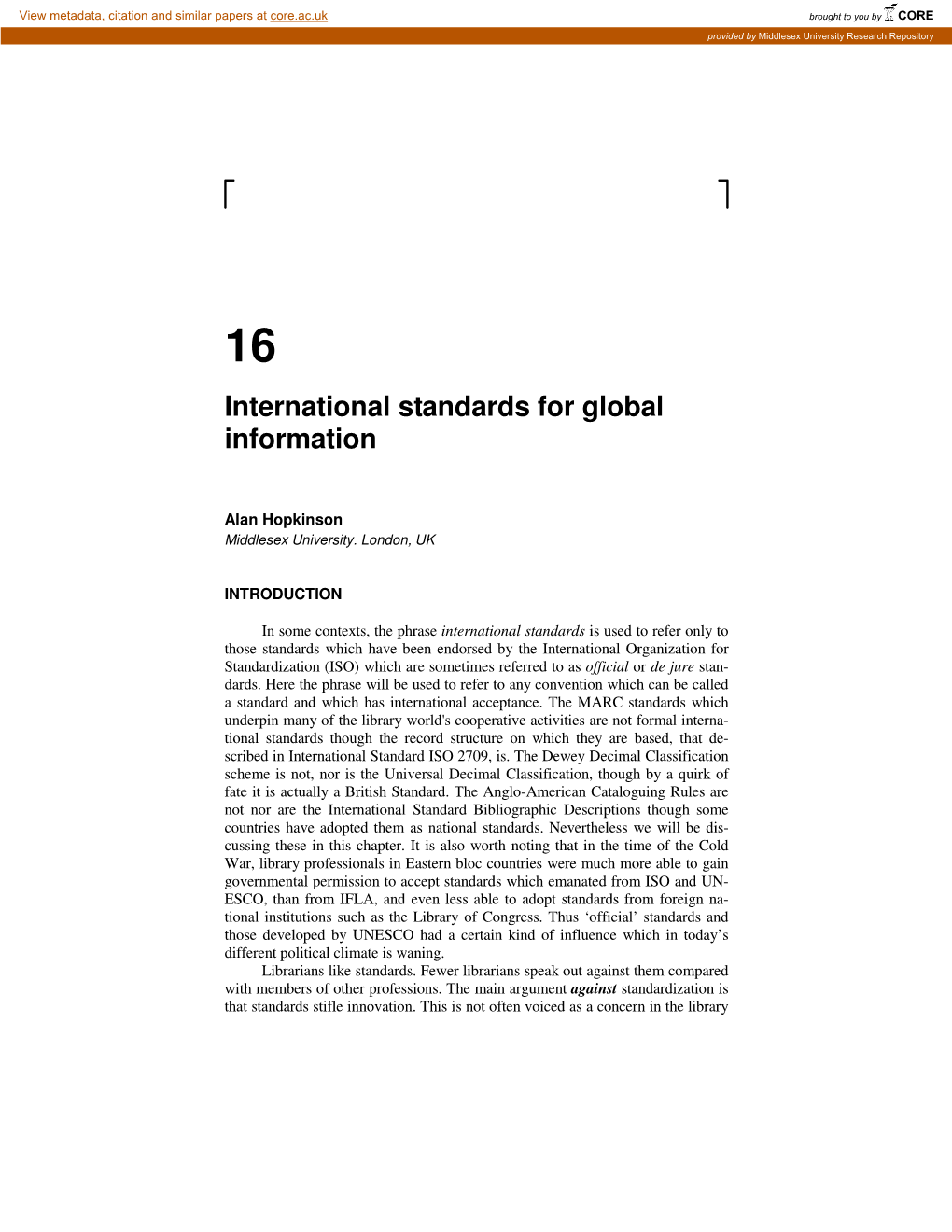 ⌈ ⌉ International Standards for Global Information