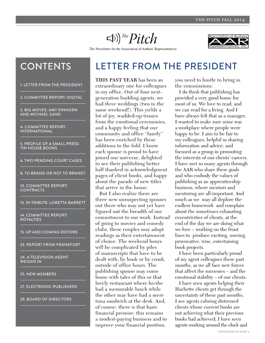 Letter from the President Contents