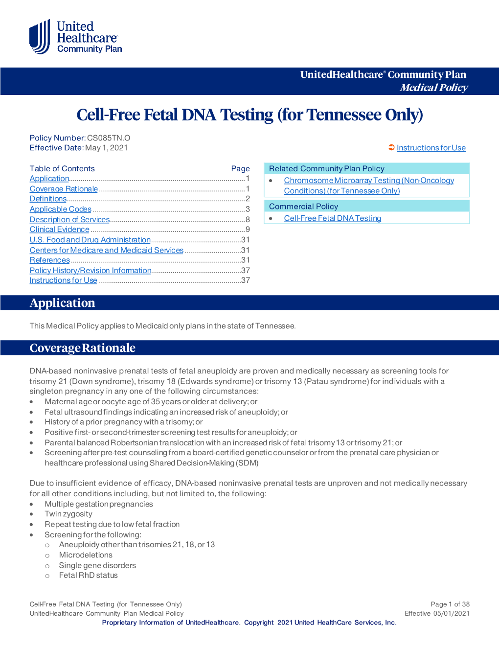 Cell-Free Fetal DNA Testing (For Tennessee Only)