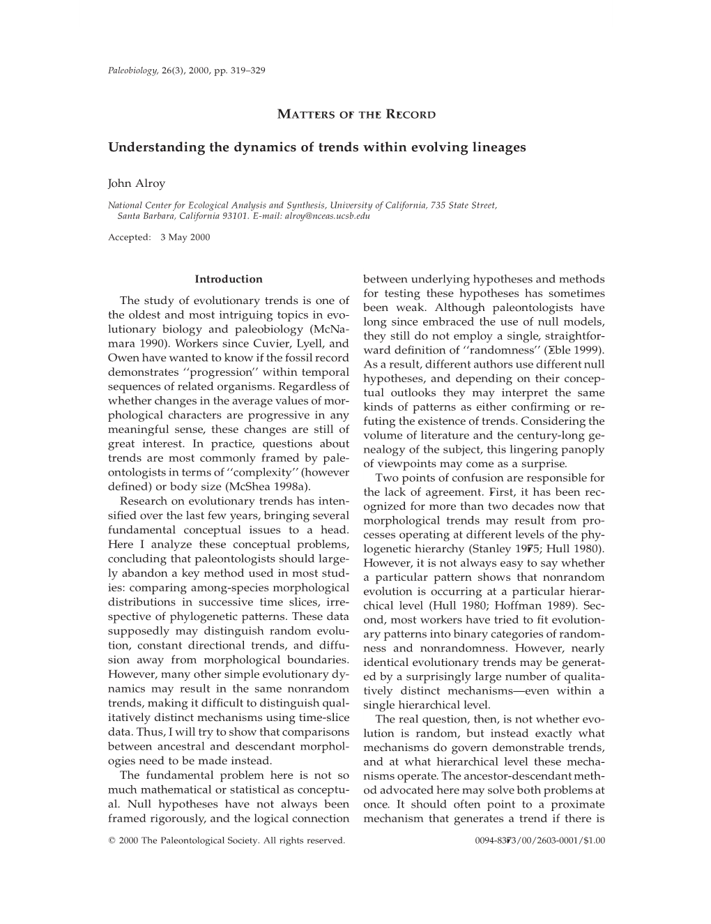 Understanding the Dynamics of Trends Within Evolving Lineages