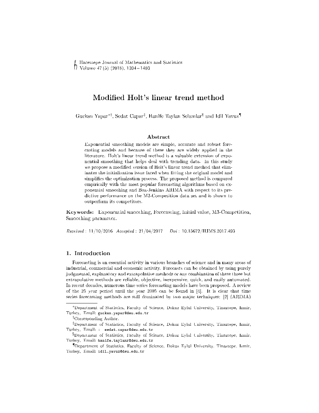 Modified Holt's Linear Trend Method