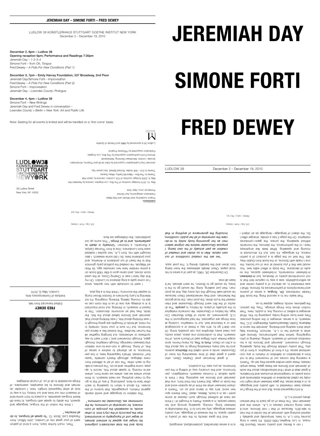 Jeremiah Day – Simone Forti – Fred Dewey Fred Dewey