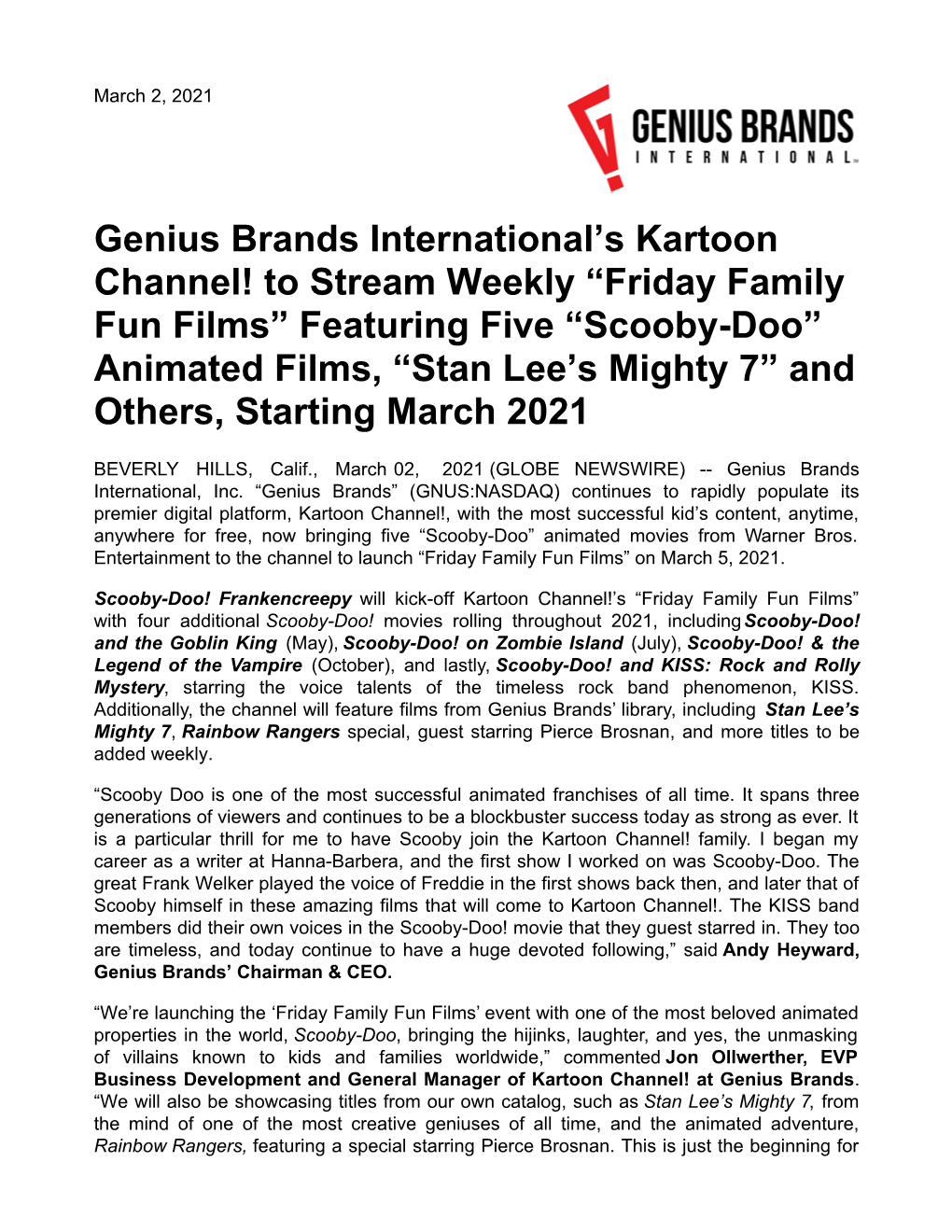 Genius Brands International's Kartoon Channel!