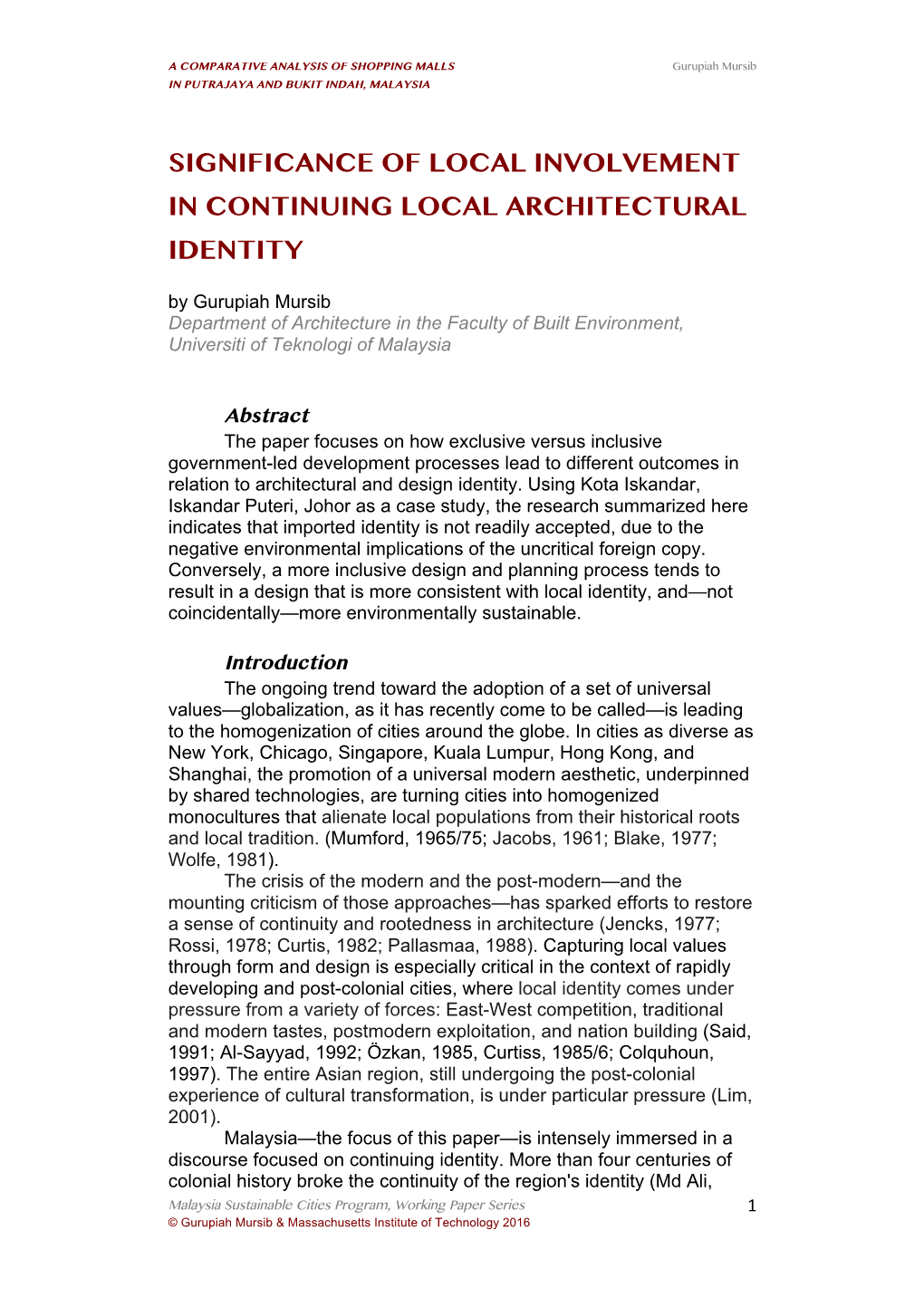 Significance of Local Involvement in Continuing