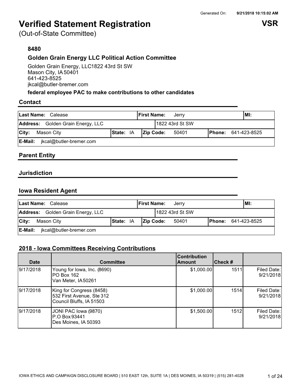 Verified Statement Registration VSR (Out-Of-State Committee)