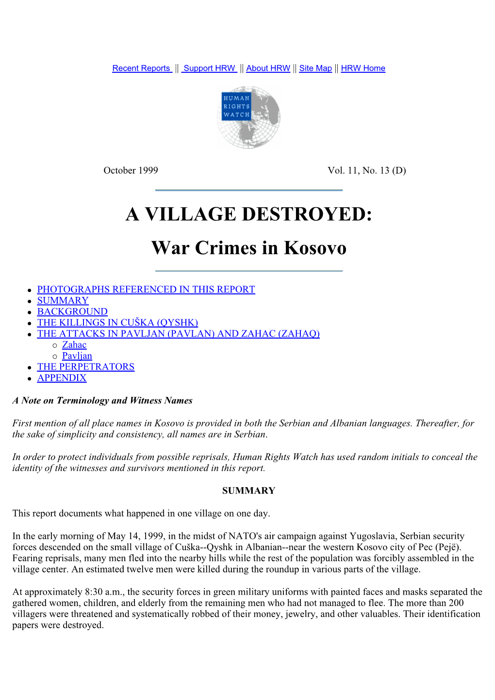 War Crimes in Kosovo