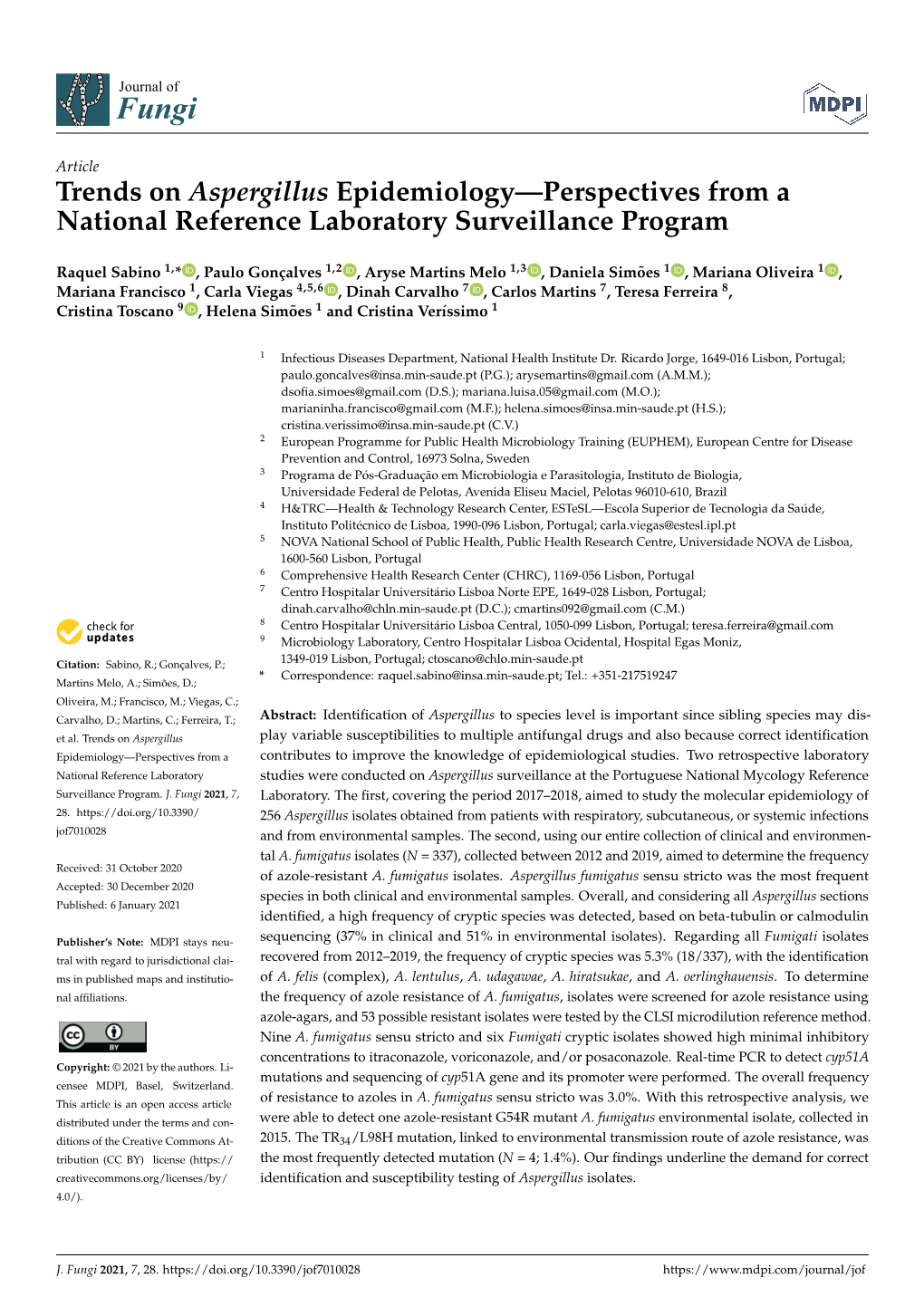 Trends on Aspergillus Epidemiology—Perspectives from a National Reference Laboratory Surveillance Program