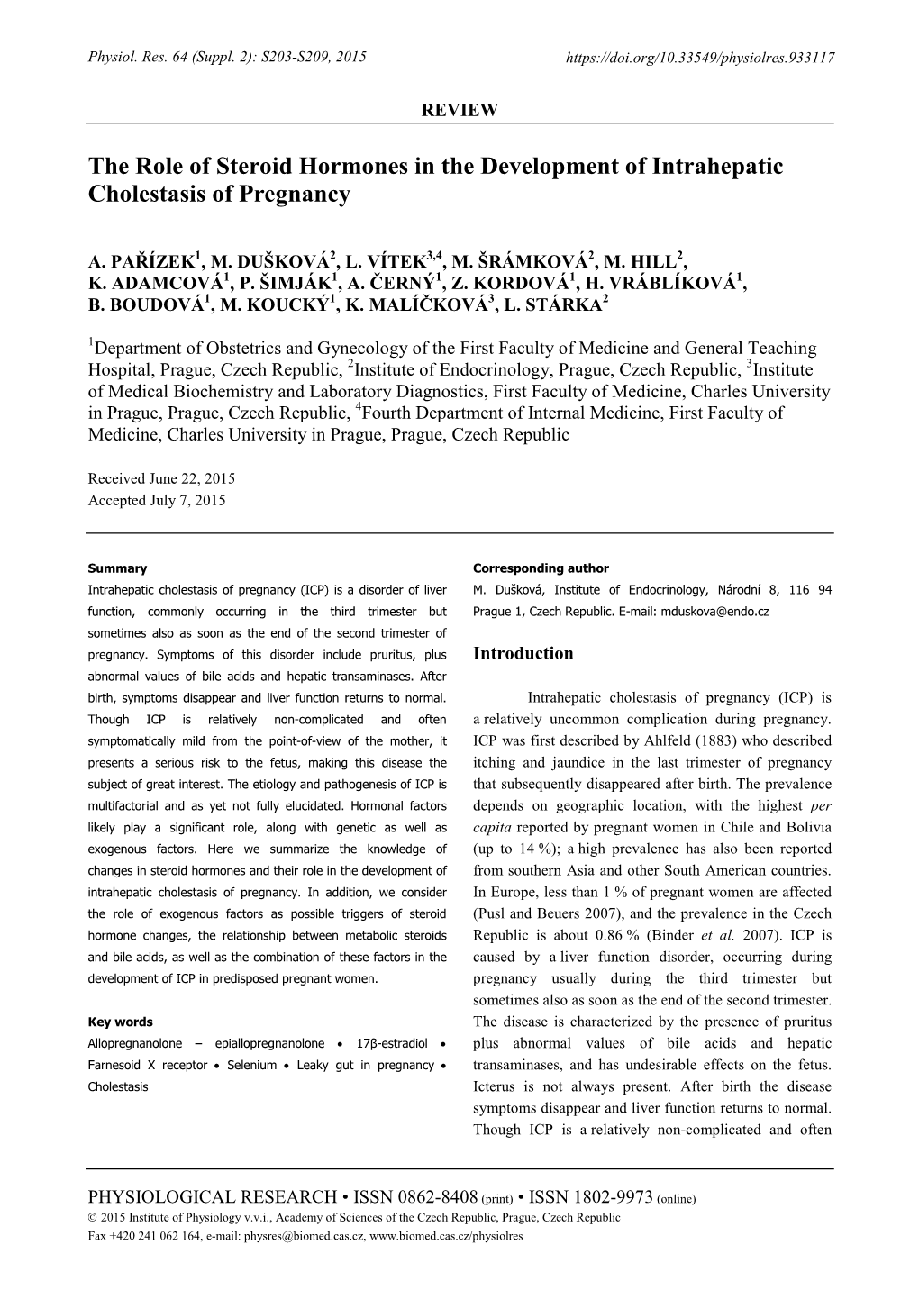 The Role of Steroid Hormones in the Development of Intrahepatic Cholestasis of Pregnancy