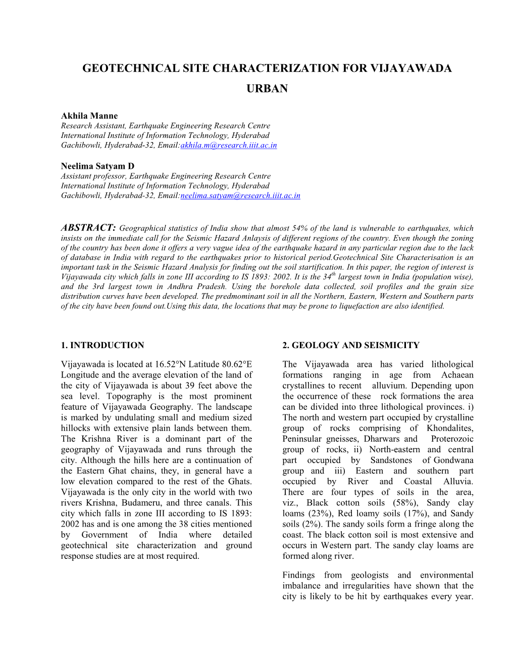 Geotechnical Site Characterization for Vijayawada Urban