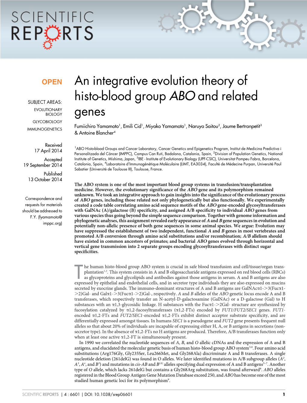 An Integrative Evolution Theory of Histo-Blood Group ABO and Related Genes