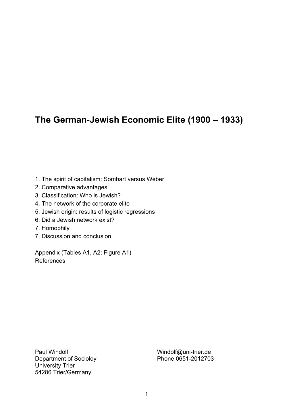 The German-Jewish Economic Elite (1900 – 1933)