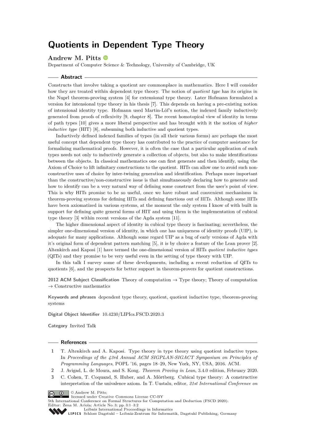 Quotients in Dependent Type Theory Andrew M