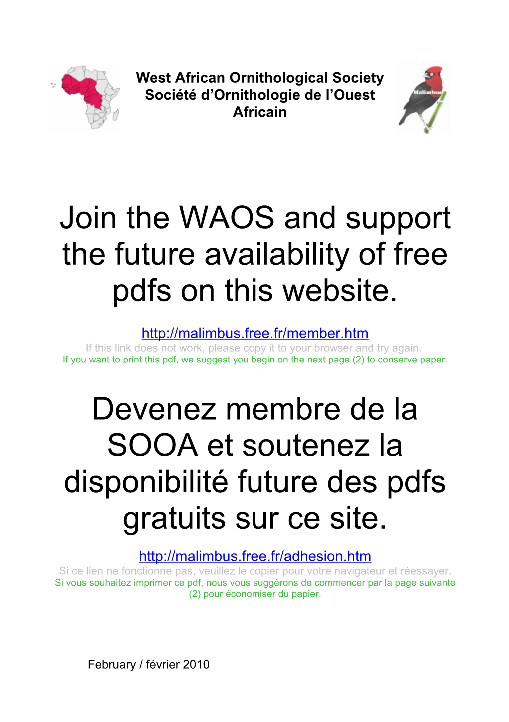 Join the WAOS and Support the Future Availability of Free Pdfs on This Website. Devenez Membre De La SOOA Et Soutenez La Disponi