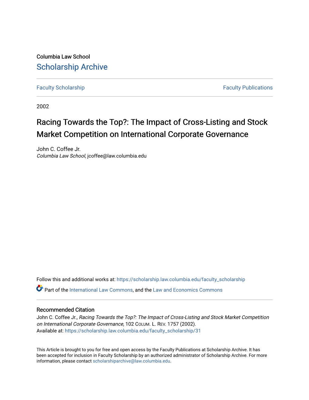 The Impact of Cross-Listing and Stock Market Competition on International Corporate Governance