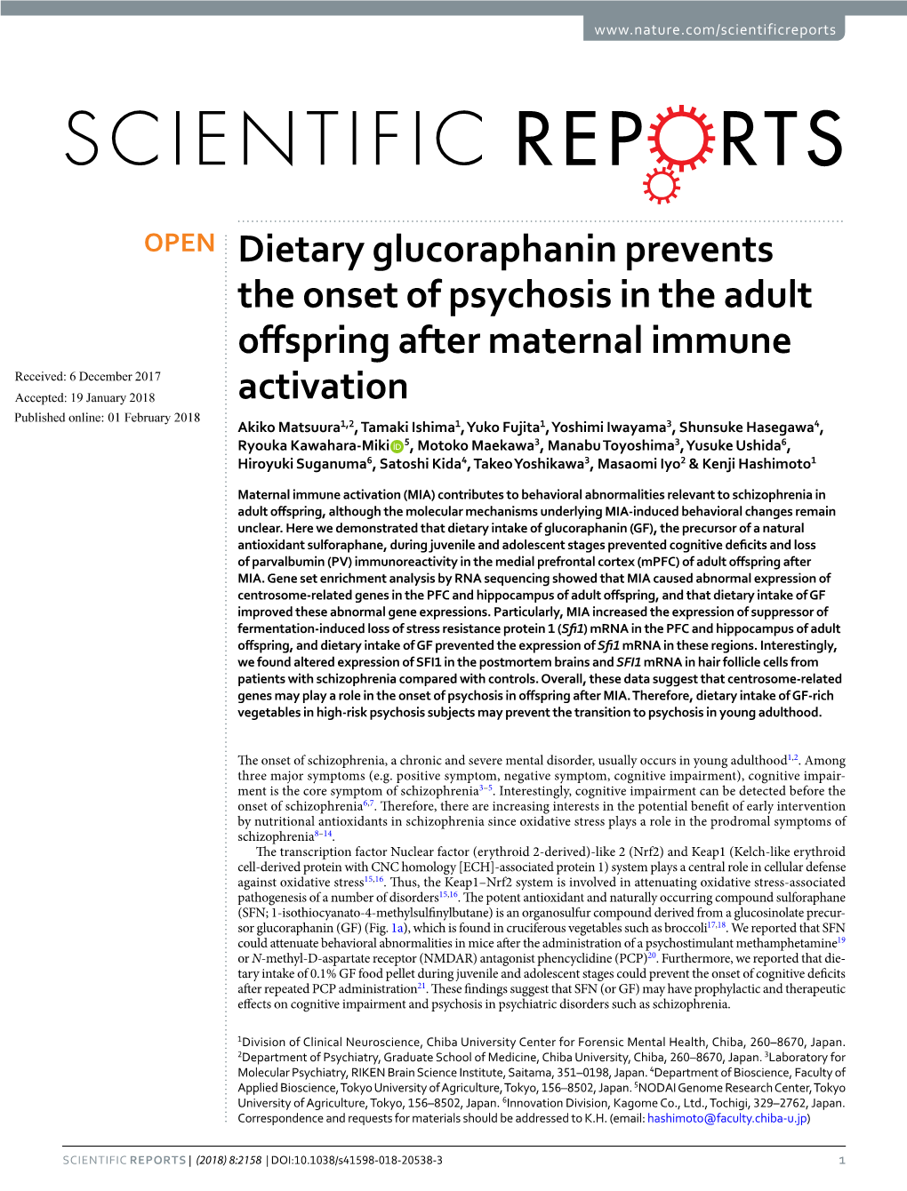 Dietary Glucoraphanin Prevents the Onset of Psychosis in the Adult