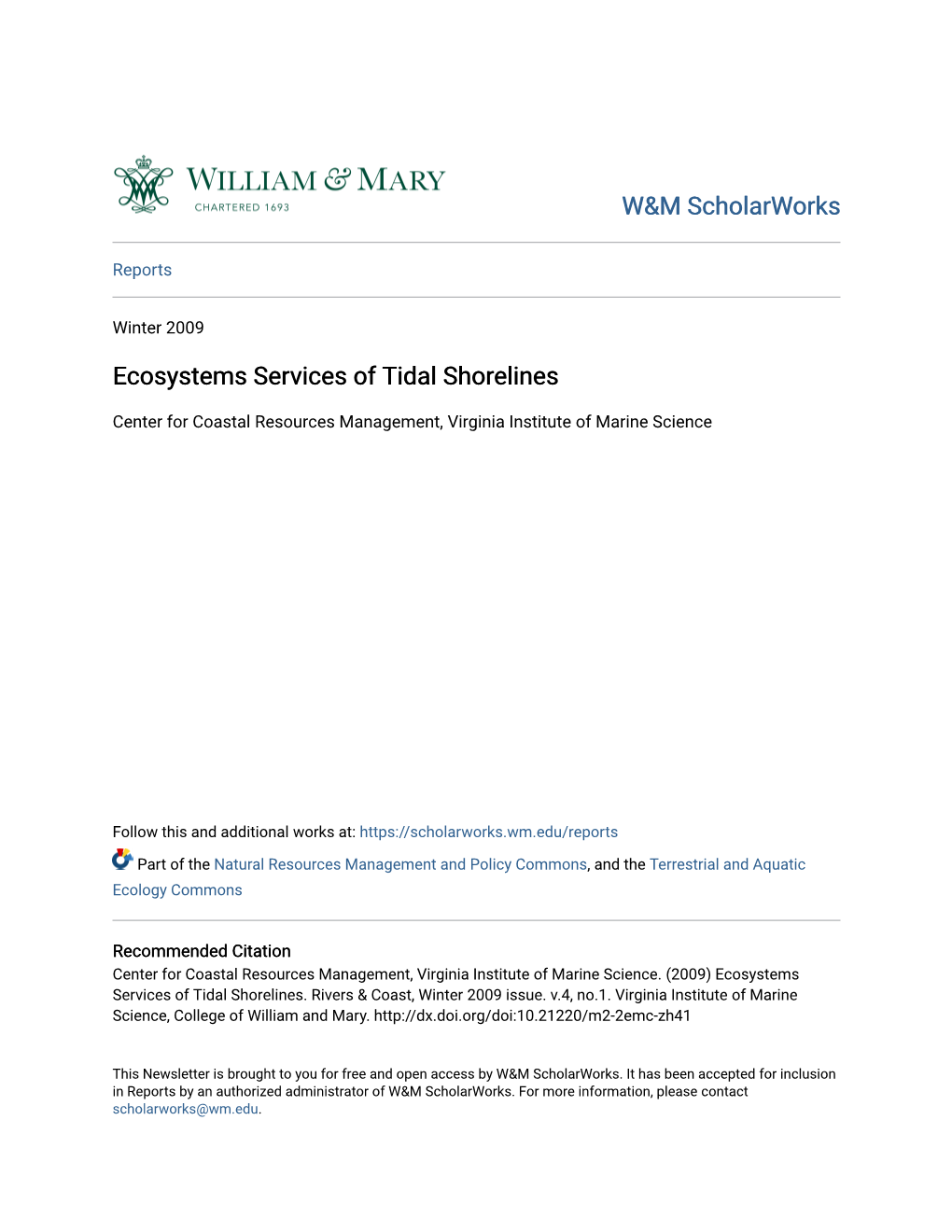 Ecosystems Services of Tidal Shorelines