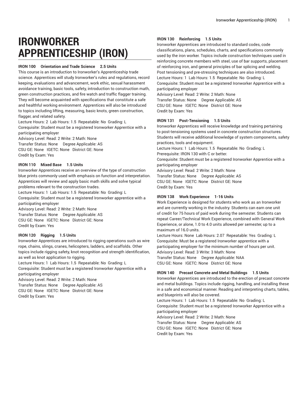 Ironworker Apprenticeship (IRON) 1