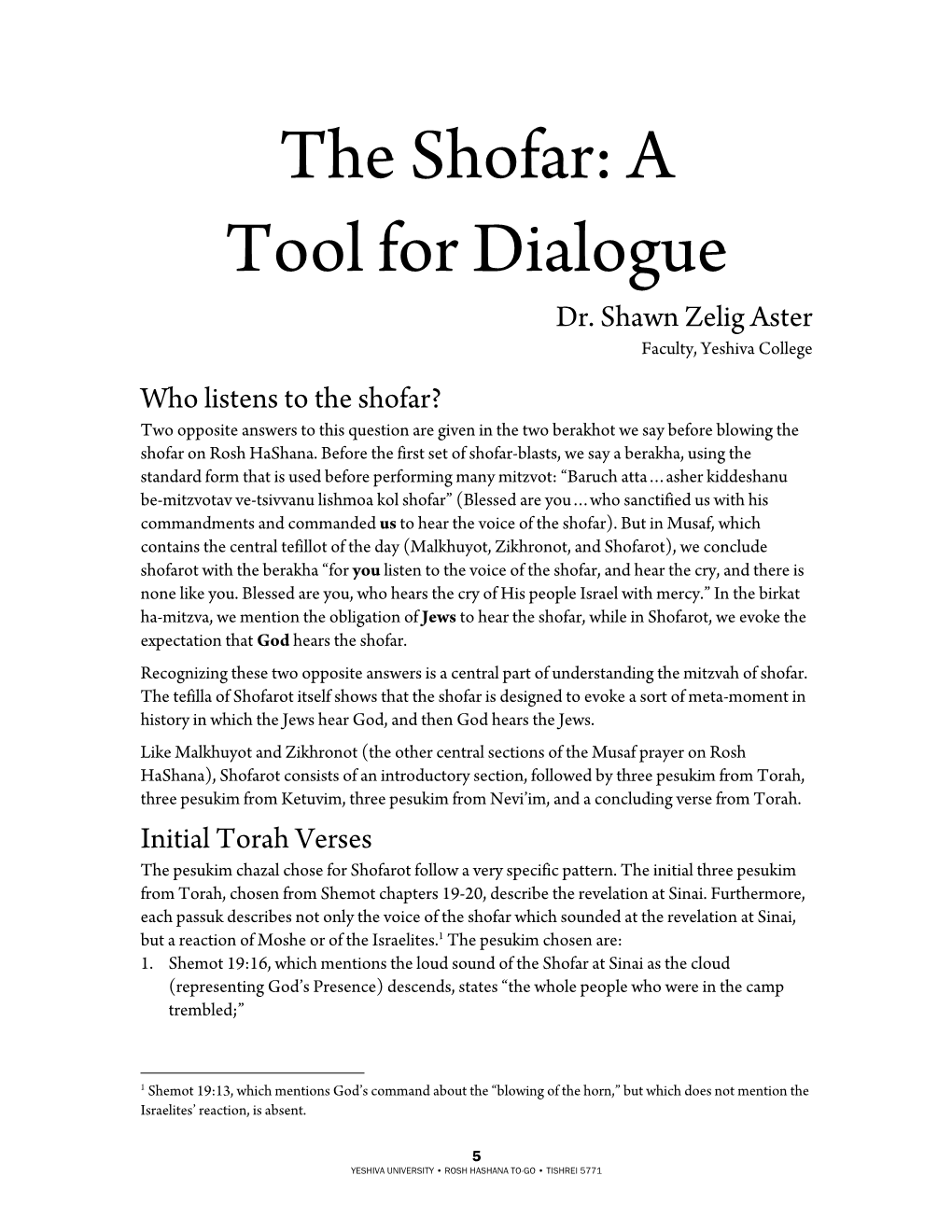 The Shofar: a Tool for Dialogue Dr